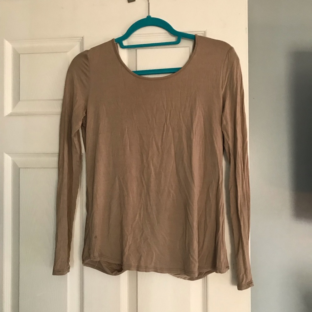 Open back brown long sleeve blouse - Picture 3 of 5